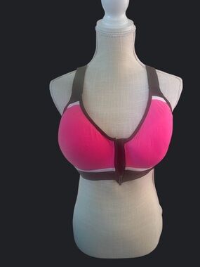 Victoria's Secret Hot Pink Front-Zip Sports Bra with Black Trim